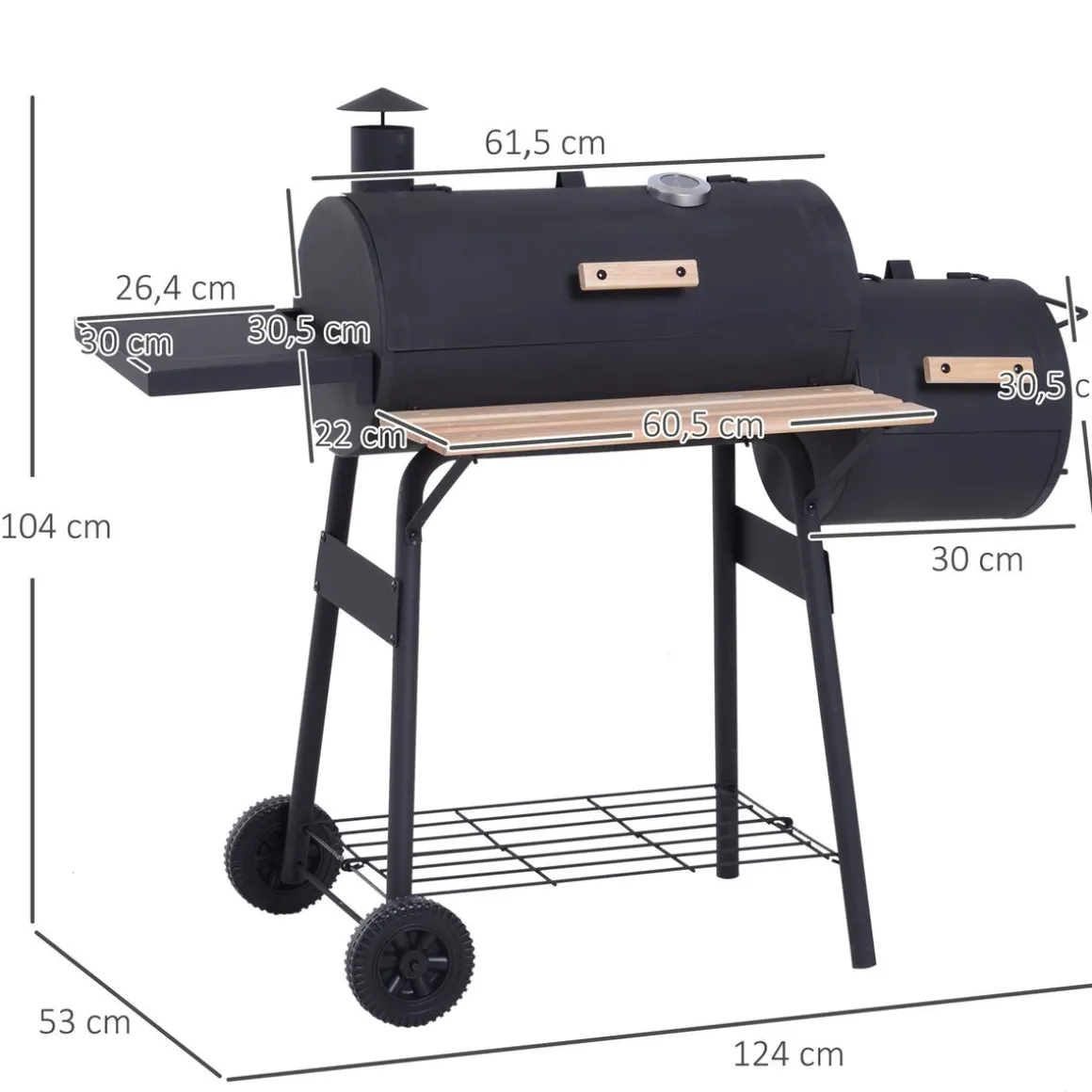 Barbacoa de carbón Outsunny 3 en 1 negro 104x124x53 cm