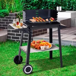 Barbacoa de carbón Outsunny altura ajustable 2 estantes negro 87x83x45 cm
