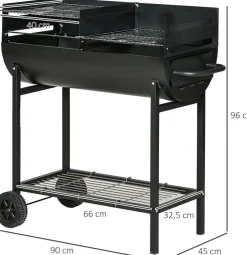 Barbacoa de carbón Outsunny 2 parrillas negro 96x90x45 cm