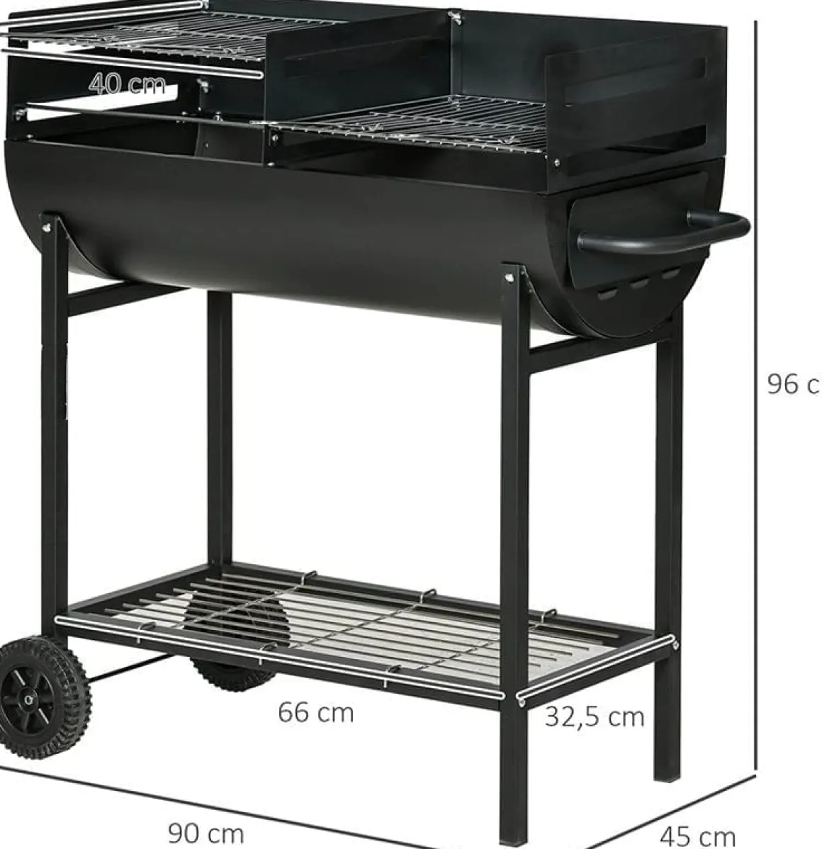 Barbacoa de carbón Outsunny 2 parrillas negro 96x90x45 cm