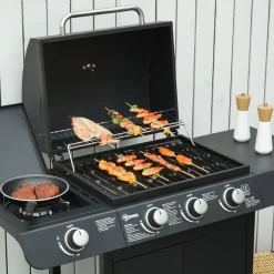 Barbacoa de gas Outsunny 3+1 negro 100x110x50 cm