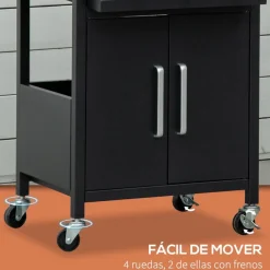 Barbacoa de gas Outsunny con ruedas negro 109x121x55 cm