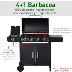 Barbacoa de gas Outsunny negro 100x125x51 cm