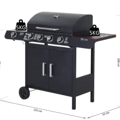 Barbacoa de gas Outsunny negro 100x125x51 cm