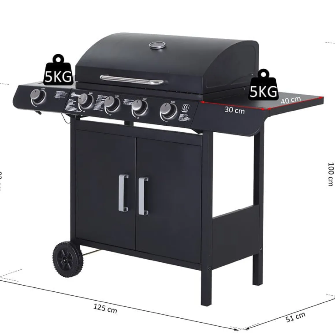 Barbacoa de gas Outsunny negro 100x125x51 cm