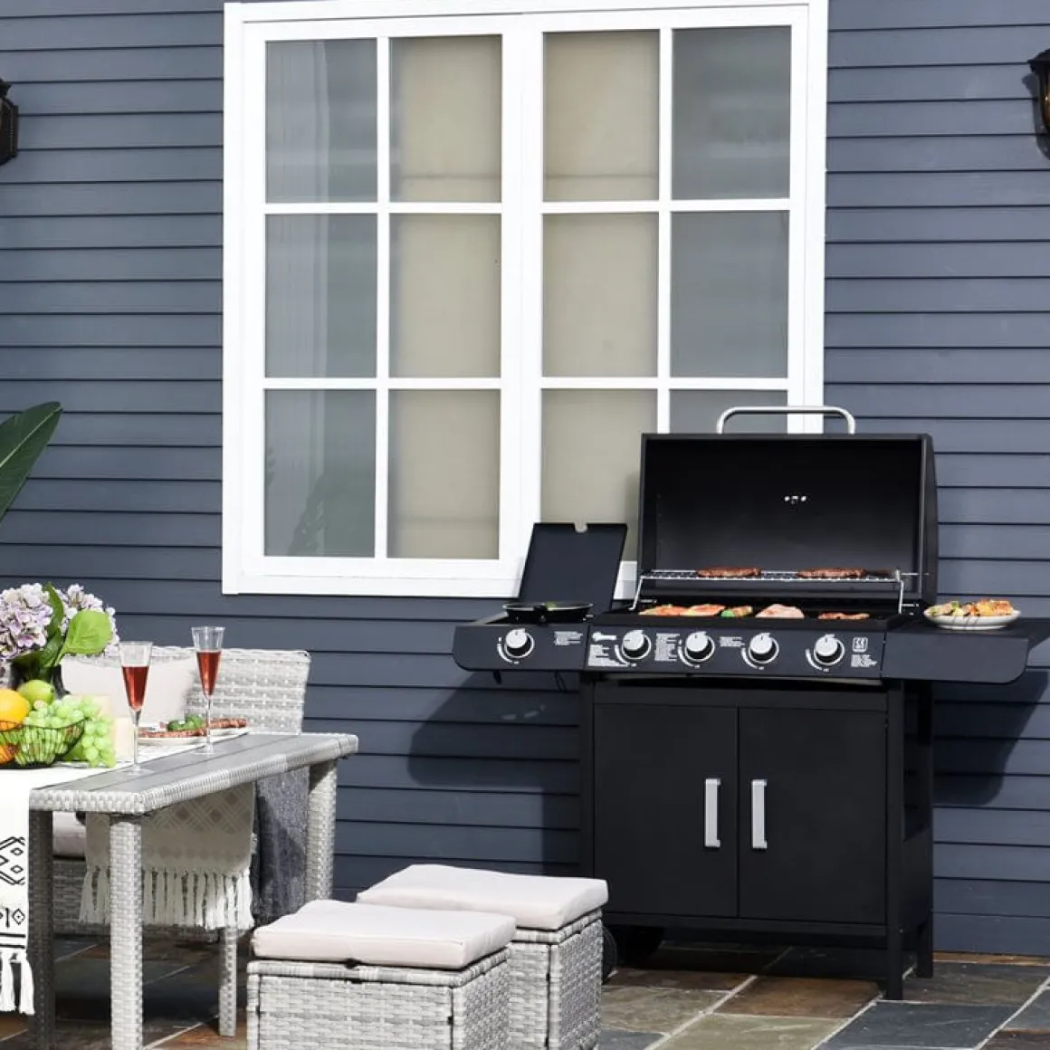 Barbacoa de gas Outsunny negro 100x125x51 cm