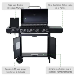Barbacoa de gas Outsunny negro 100x125x51 cm