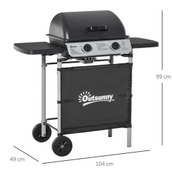 Barbacoa de gas Outsunny 2 quemadores 5,6kW con ruedas negro 99x104x49 cm