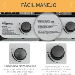 Barbacoa de gas Outsunny 2 quemadores 5,6kW con ruedas negro 99x104x49 cm
