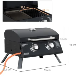Barbacoa de mesa Outsunny 2 quemadores negro