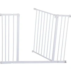 Barrera de seguridad PawHut extensible puertas y escaleras metal blanco 76x72-107 cm