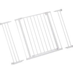 Barrera de seguridad PawHut extensible puertas y escaleras metal blanco 76x72-107 cm