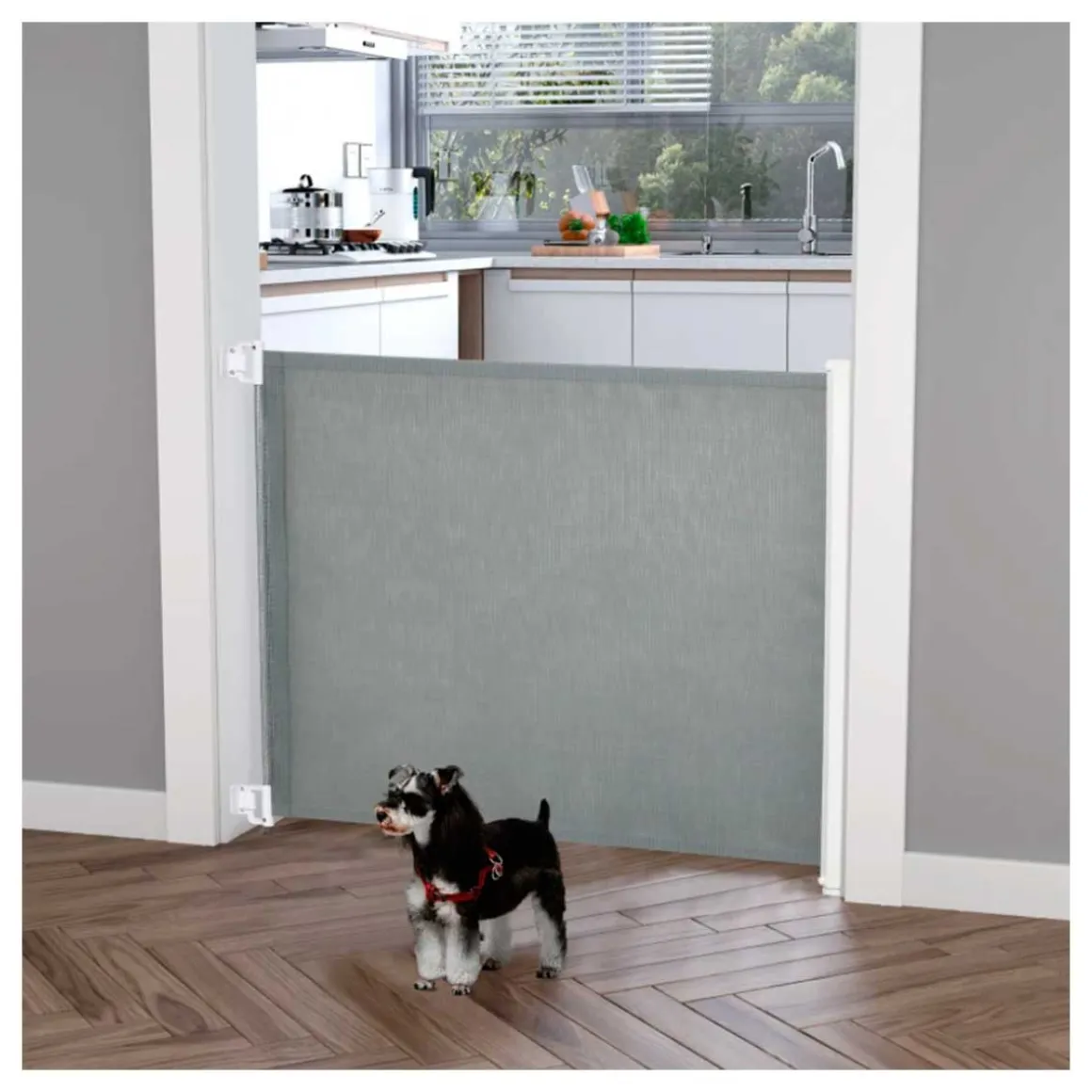 Barrera de seguridad PawHut extensible para mascotas gris 82,5x115x5,5 cm