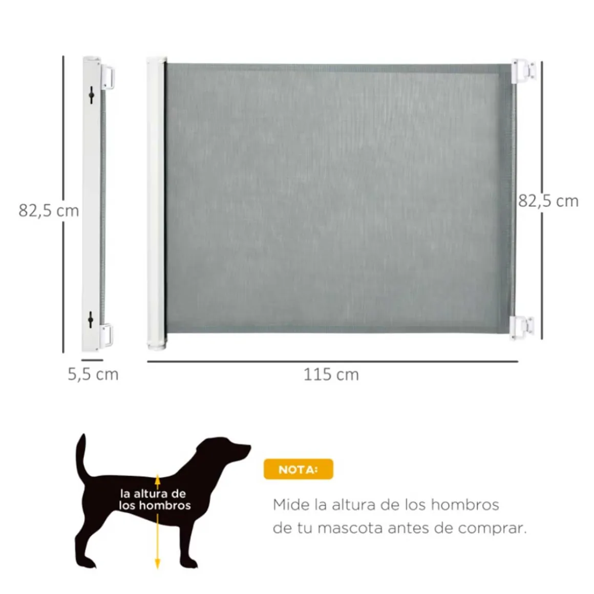 Barrera de seguridad PawHut extensible para mascotas gris 82,5x115x5,5 cm