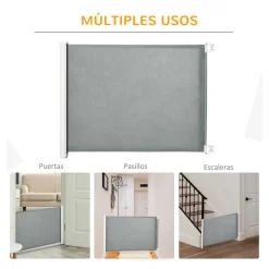 Barrera de seguridad PawHut extensible para mascotas gris 82,5x115x5,5 cm