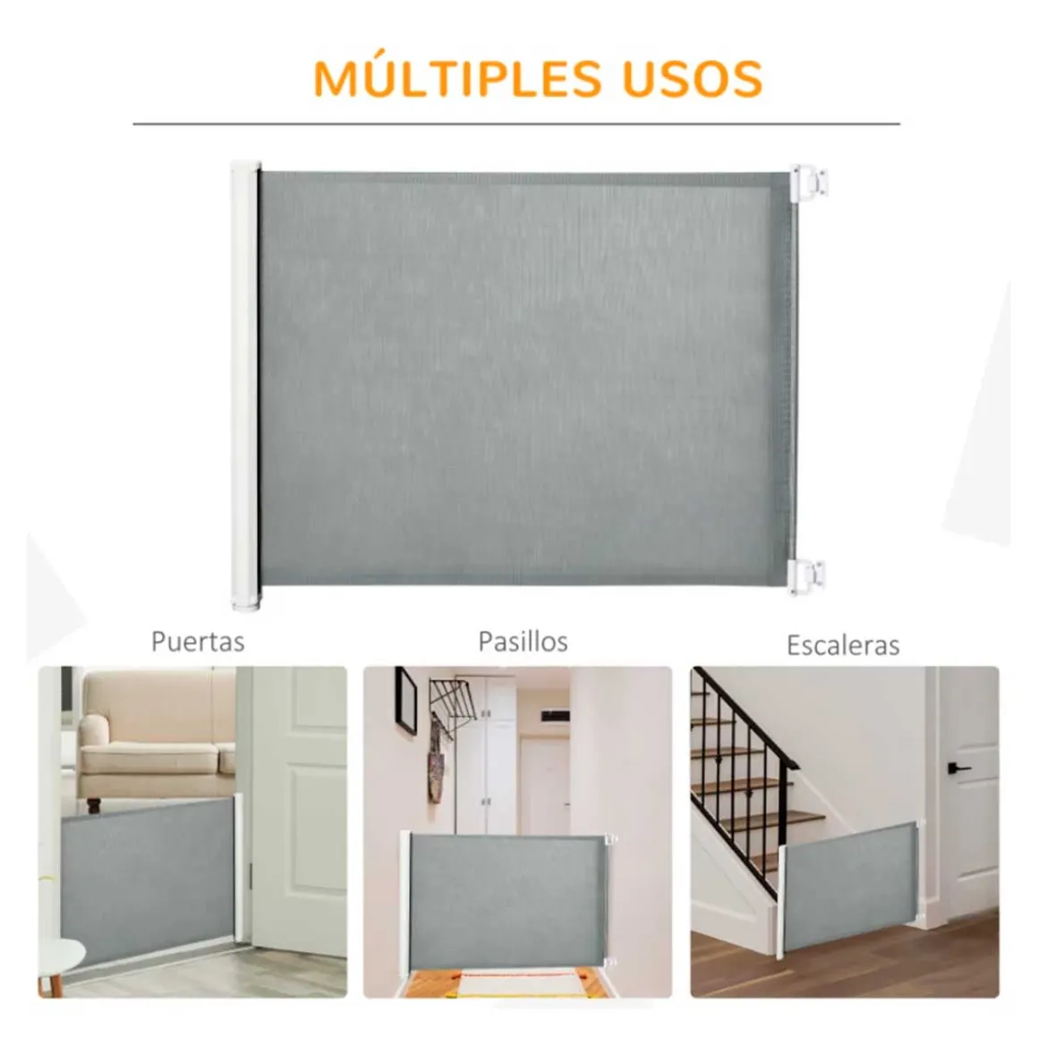 Barrera de seguridad PawHut extensible para mascotas gris 82,5x115x5,5 cm