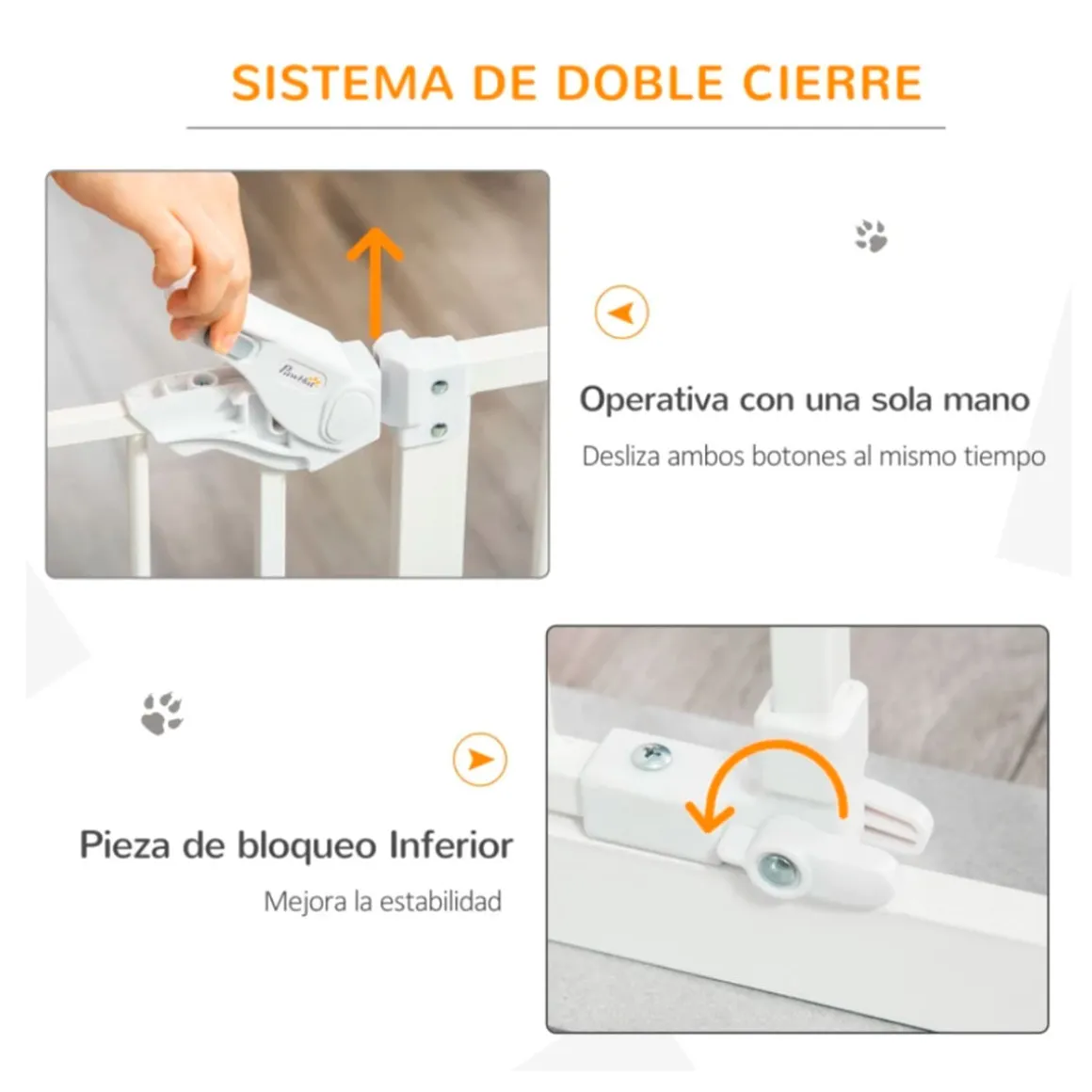 Barrera de seguridad PawHut con cierre automático + puerta blanco 76,2x74 cm