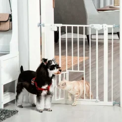 Barrera de seguridad PawHut con cierre automático + puerta blanco 76,2x74 cm