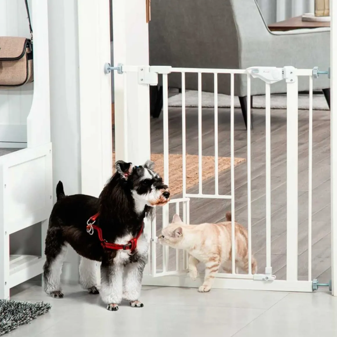 Barrera de seguridad PawHut con cierre automático + puerta blanco 76,2x74 cm