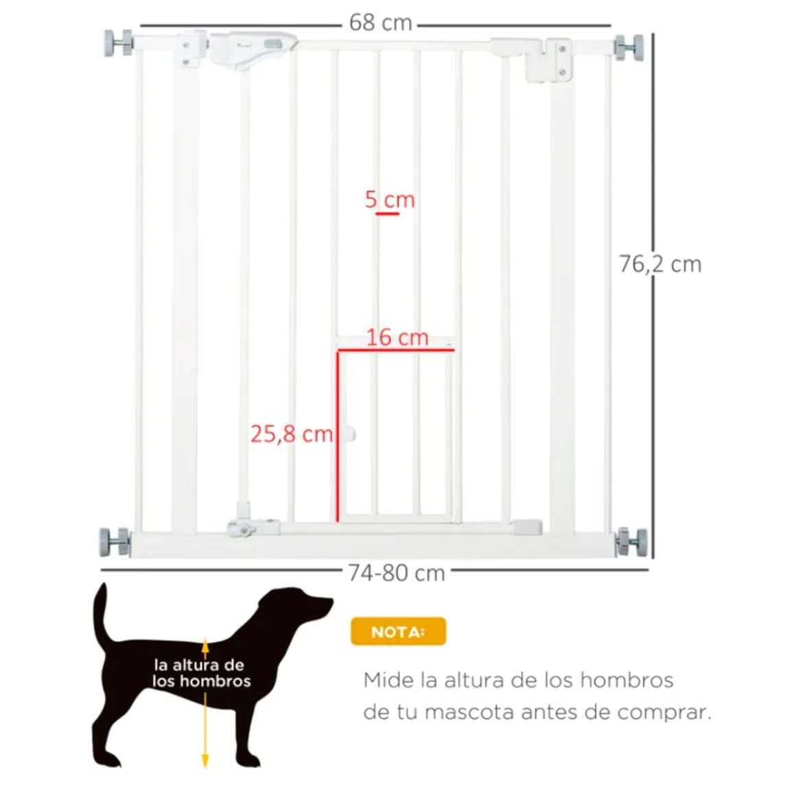 Barrera de seguridad PawHut con cierre automático + puerta blanco 76,2x74 cm
