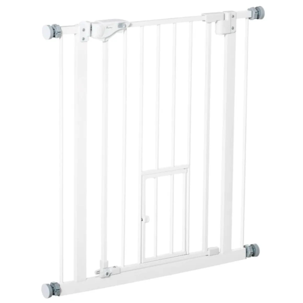 Barrera de seguridad PawHut con cierre automático + puerta blanco 76,2x74 cm