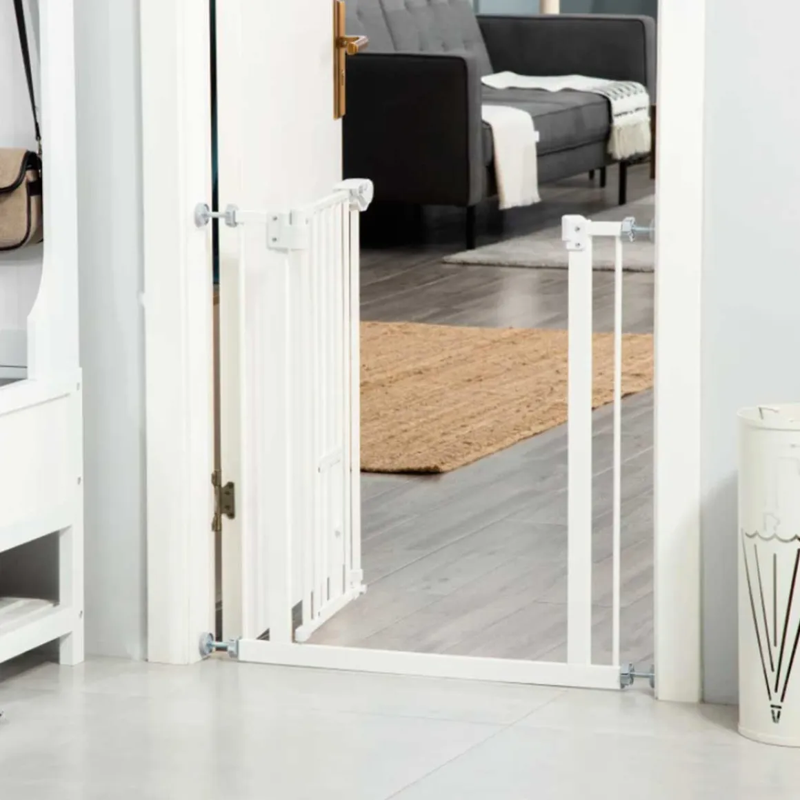 Barrera de seguridad PawHut con cierre automático + puerta blanco 76,2x74 cm