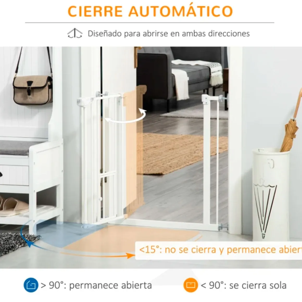 Barrera de seguridad PawHut con cierre automático + puerta blanco 76,2x74 cm