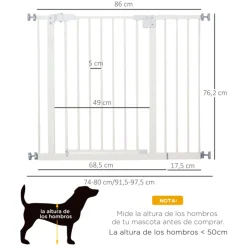 Barrera de seguridad PawHut con cierre automático blanco 76,2x74 cm