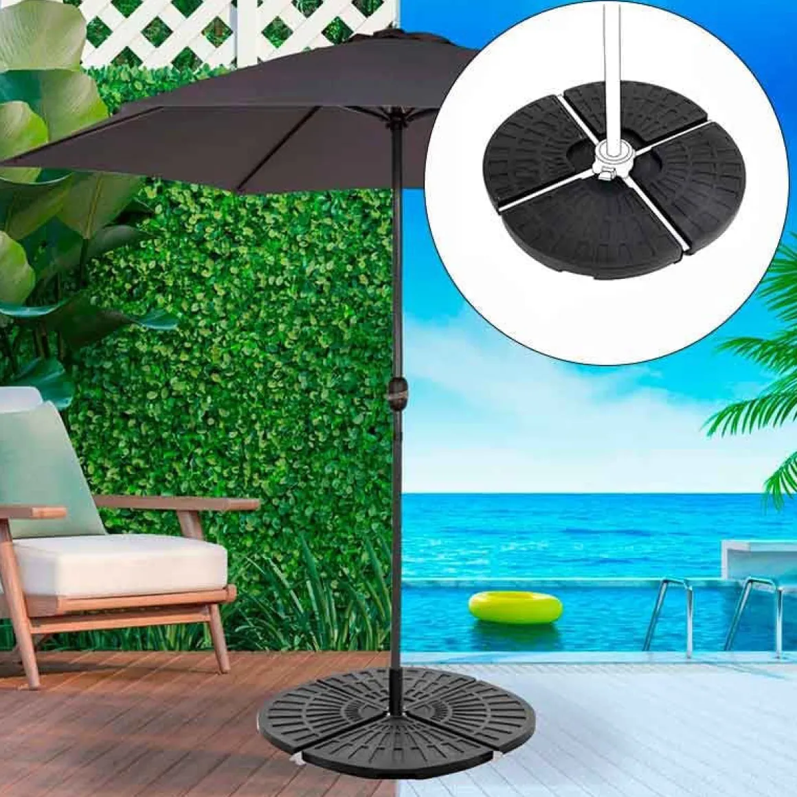 Base de sombrilla Aktive rellenable negro Ø96 cm