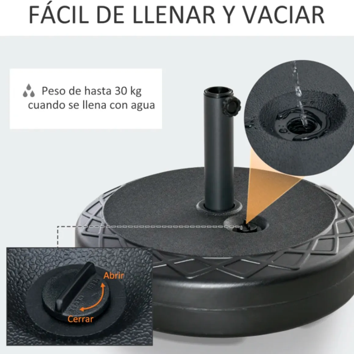 Base de sombrilla Outsunny rellenable redondo 38/48mm negro Ø55x38 cm