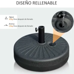 Base de sombrilla Outsunny rellenable 38/48mm negro Ø51x30,5cm