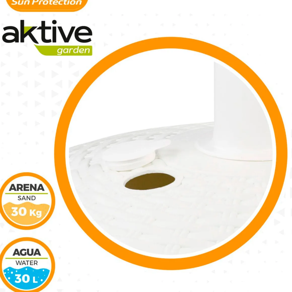 Base para sombrilla Aktive Garden forma circular 30kg blanco 35xØ58 cm