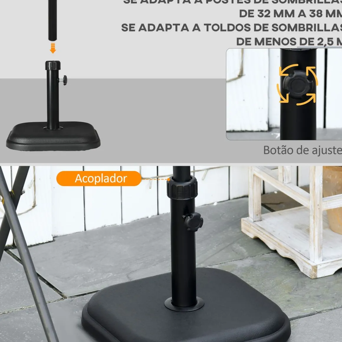 Base para sombrilla Kotom Outsunny 32/38 mm negro 31x36x36 cm