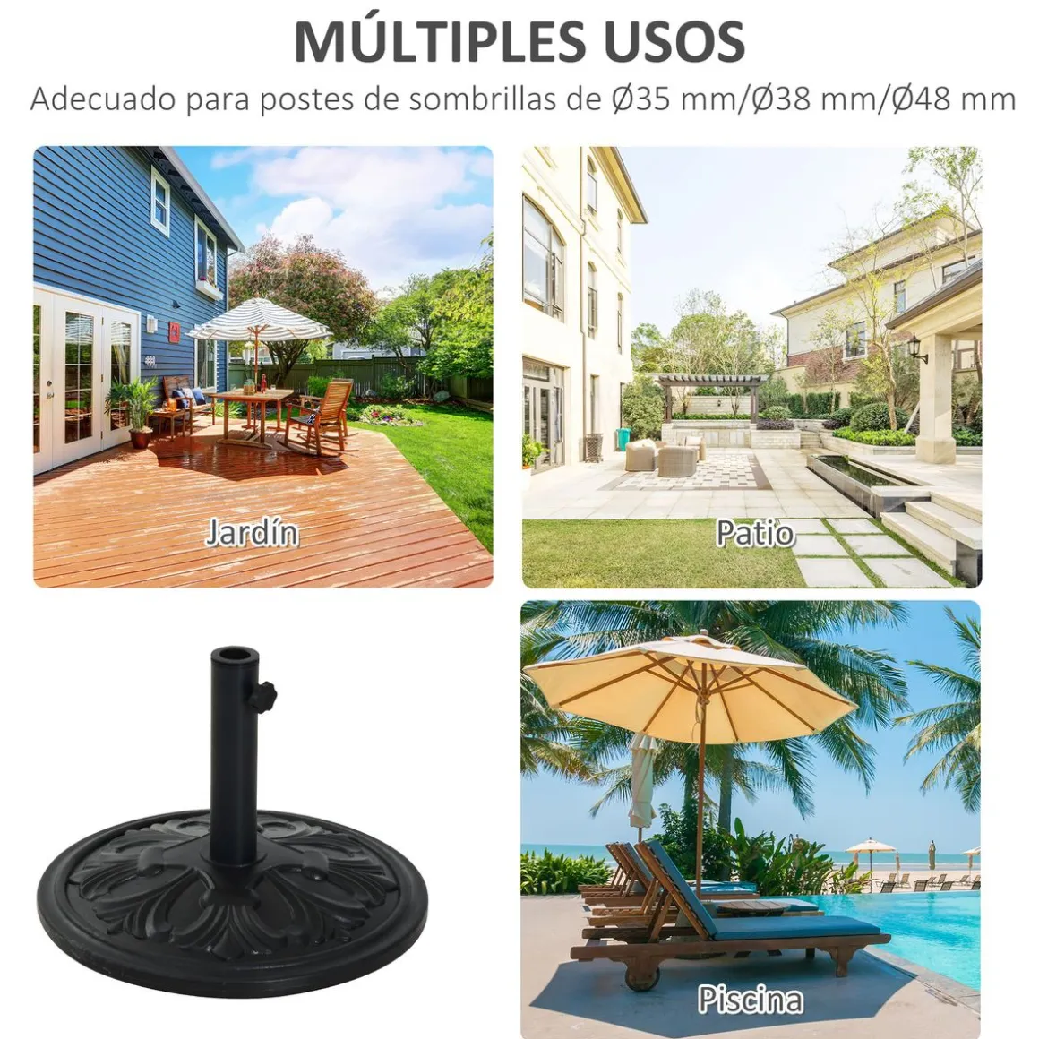 Base para sombrilla Nina Outsunny 35/38/48 mm negro Ø48 cm