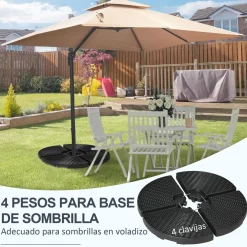 Base para sombrillas Tampa Outsunny 4 piezas rellenables negro Ø100x8 cm