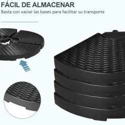 Base para sombrillas Tampa Outsunny 4 piezas rellenables negro Ø100x8 cm