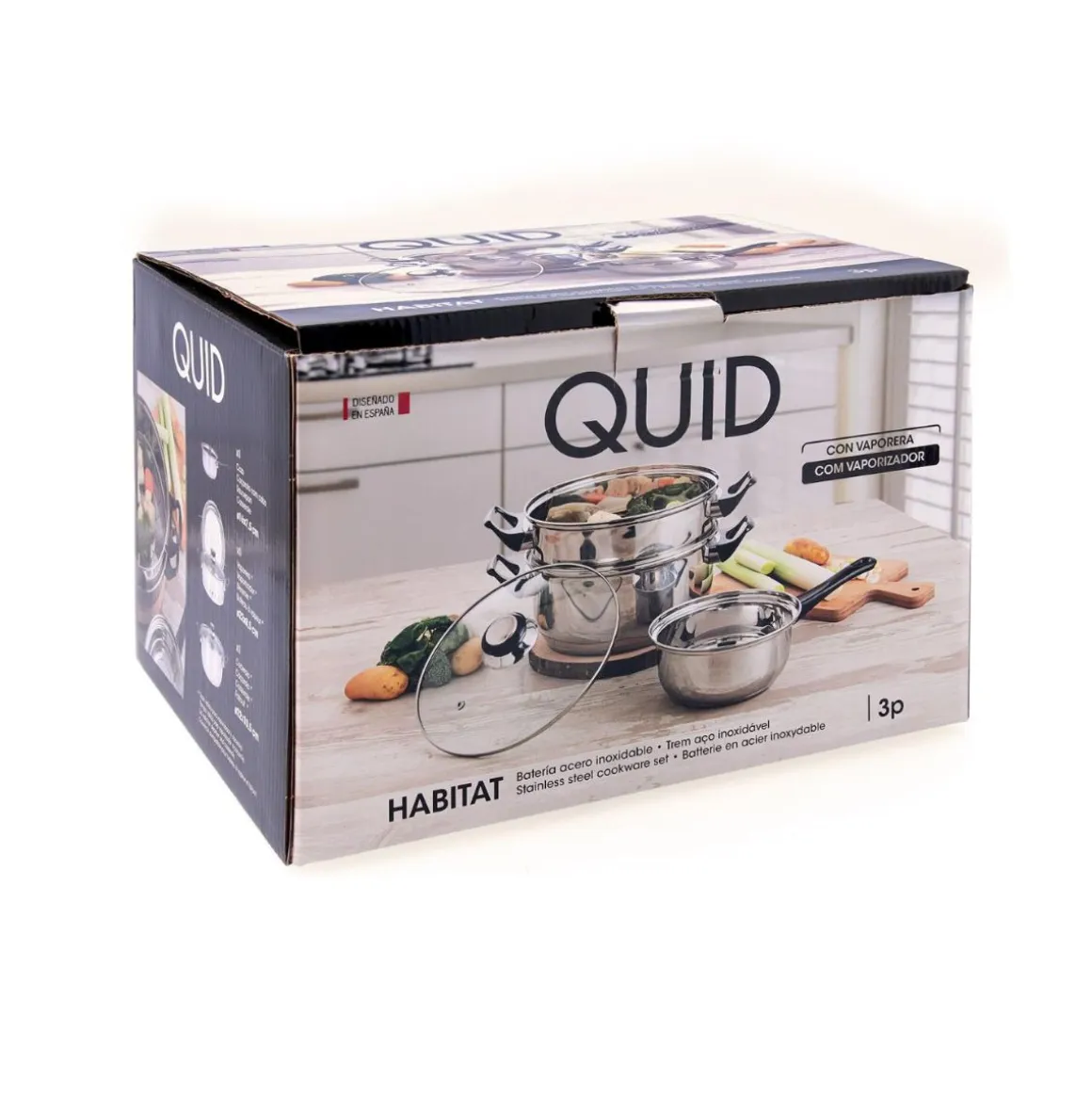 Batería de cocina Habitat Quid 3 piezas acero inoxidable