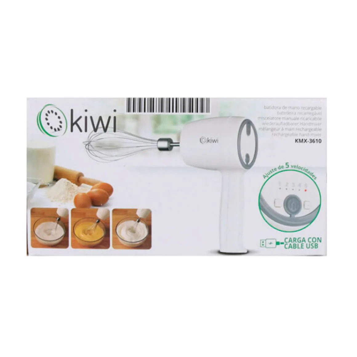 Batidora de mano Kiwi recargable USB 5 velocidades 1300mAh blanco