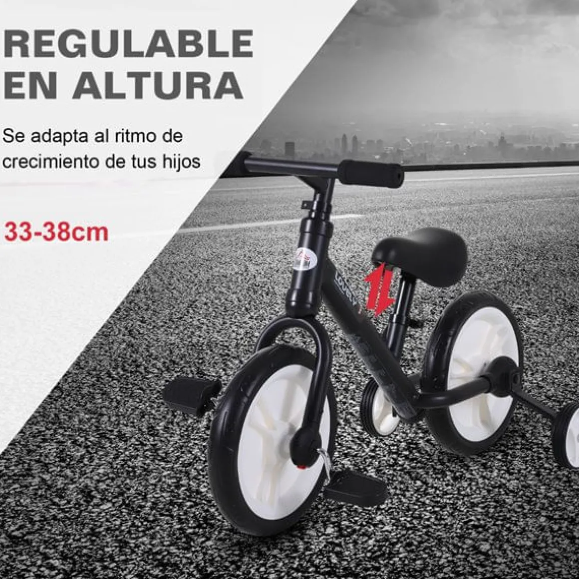 Bicicleta con pedales y ruedas +2A negro 54x35x85 cm