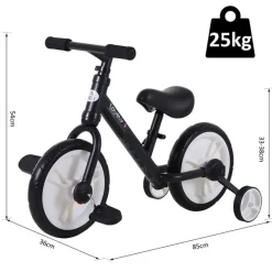 Bicicleta con pedales y ruedas +2A negro 54x35x85 cm