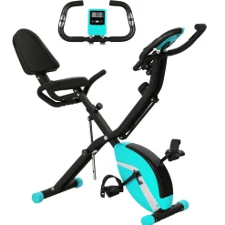Bicicleta estática SportNow diseño plegable con respaldo azul 109x43x97 cm