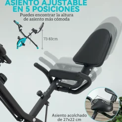 Bicicleta estática SportNow diseño plegable con respaldo azul 109x43x97 cm