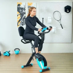 Bicicleta estática SportNow diseño plegable con respaldo azul 109x43x97 cm