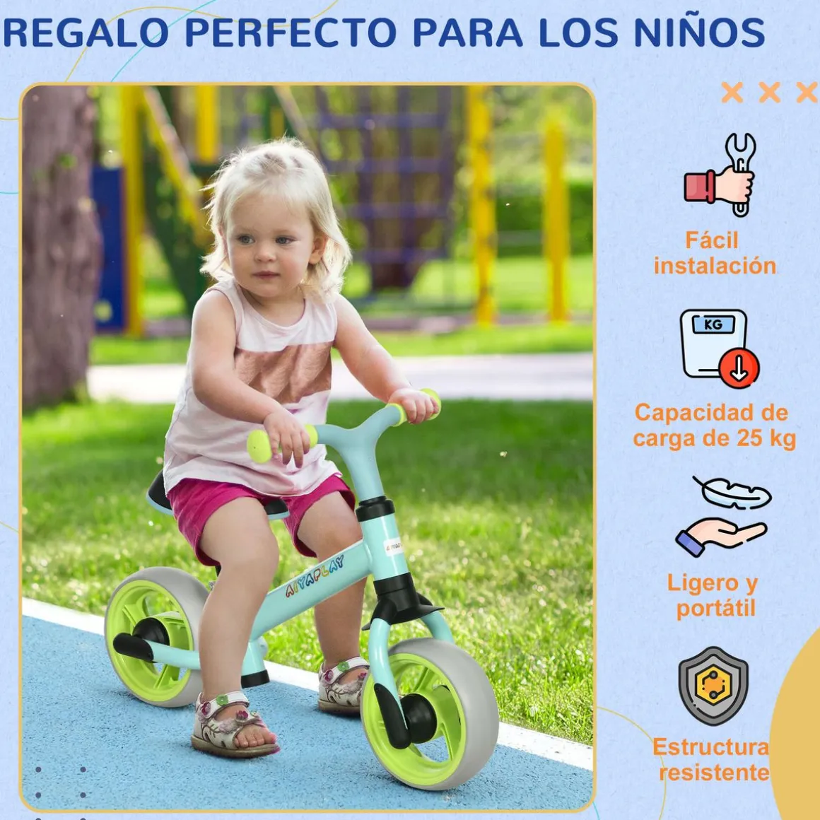 Bicicleta sin pedales Daisy Aiyaplay +18M altura ajustable 47x66,5x34 cm