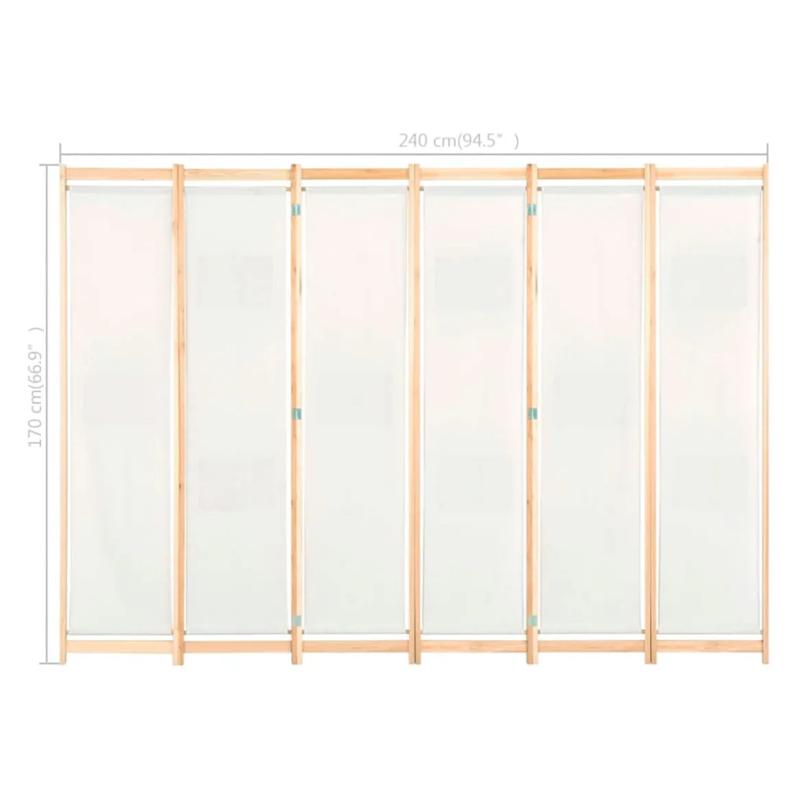 Biombo divisor con 6 paneles de tela crema 170x240x4 cm
