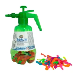 Botella con hinchador para globos + 100 globos +3A verde