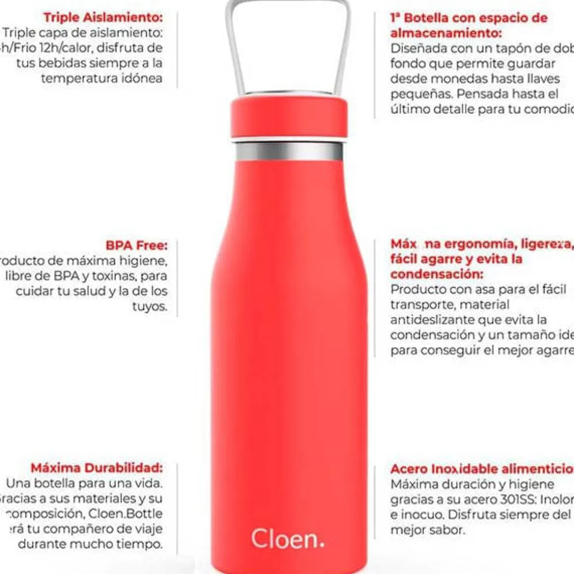 Botella térmica Cloen triple capa de aislamiento 500 ml