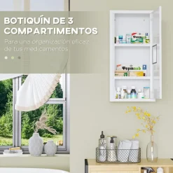 Botiquín Kleankin 3 compartimentos con puerta magnética blanco 60x30x12 cm