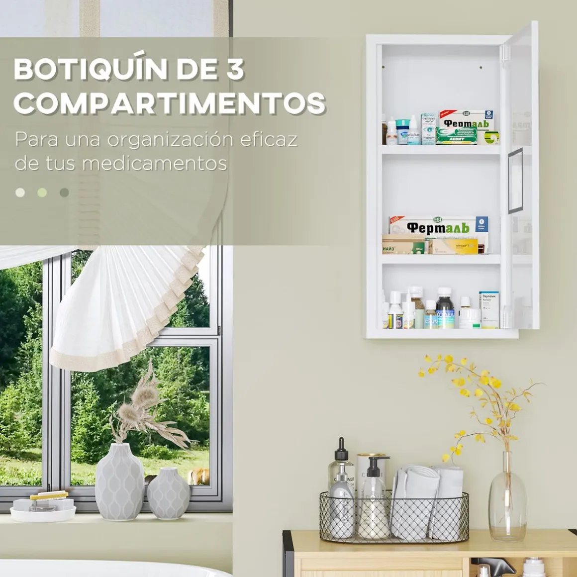 Botiquín Kleankin 3 compartimentos con puerta magnética blanco 60x30x12 cm
