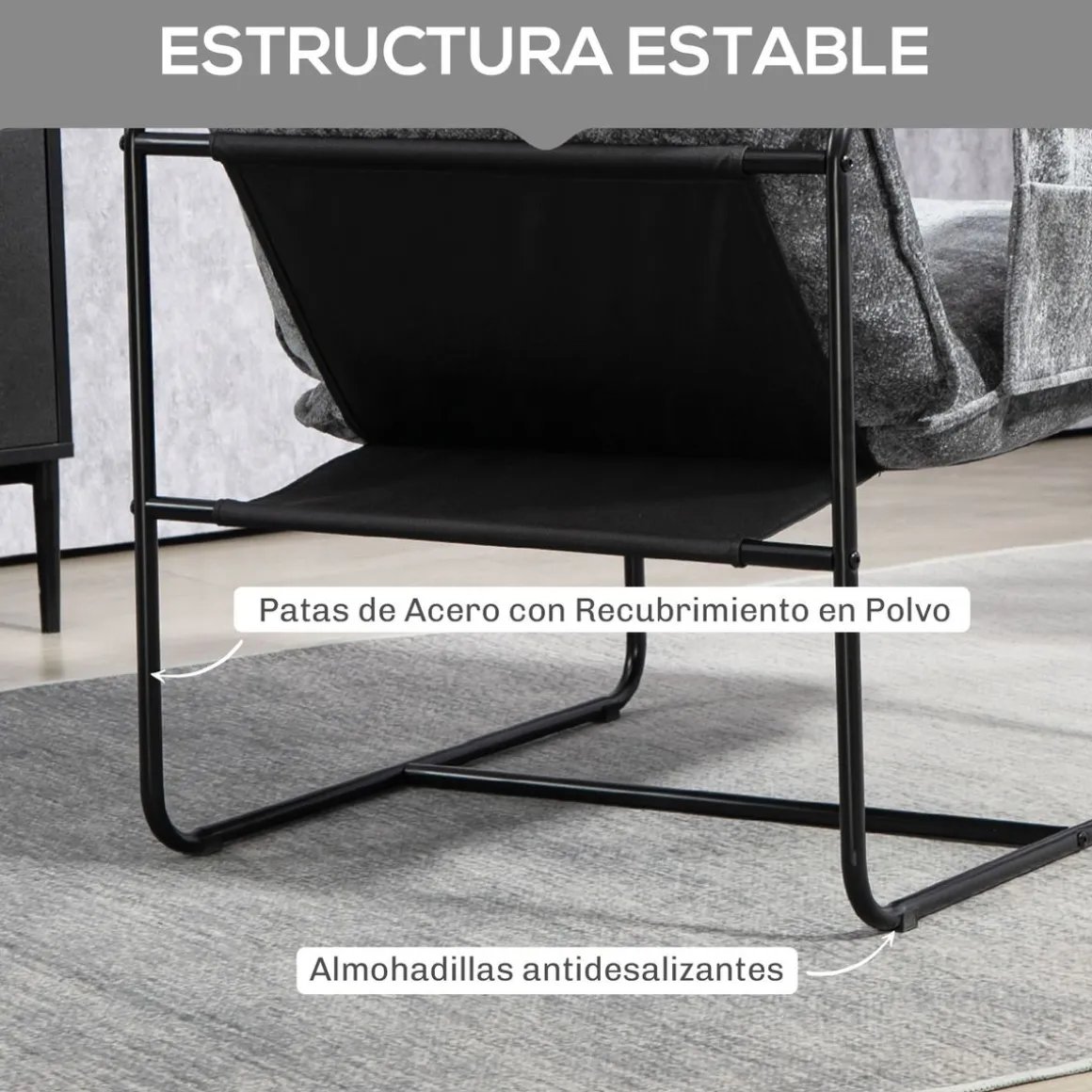 Butaca Albert Homcom bolsillos laterales gris 81x68x78 cm